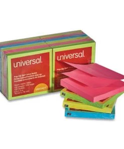 Universal UNV35617 Fan-Folded 3 In. X 3 In. Self-Stick Pop-Up Notes - Assorted Neon/Yellow (100-Sheet/Pad 12-Piece/Pack)