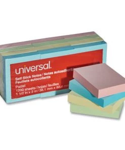Universal UNV35663 1-1/2 In. X 2 In. Self Stick Note Pads - Assorted Pastel Colors (100 Sheet/Pad 12 Pads/Pack)