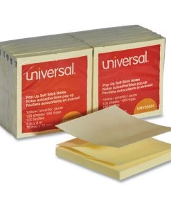 Universal UNV35664 3 In. X 3 In. Fan-Folded Self-Stick Pop-Up Note Pads - Yellow (100 Sheet/Pad 12/Pack)
