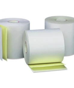 Universal UNV35767 3 In. X 90 Ft., 0.44 In. Core, Carbonless Paper Rolls - White/Canary (50/Carton)
