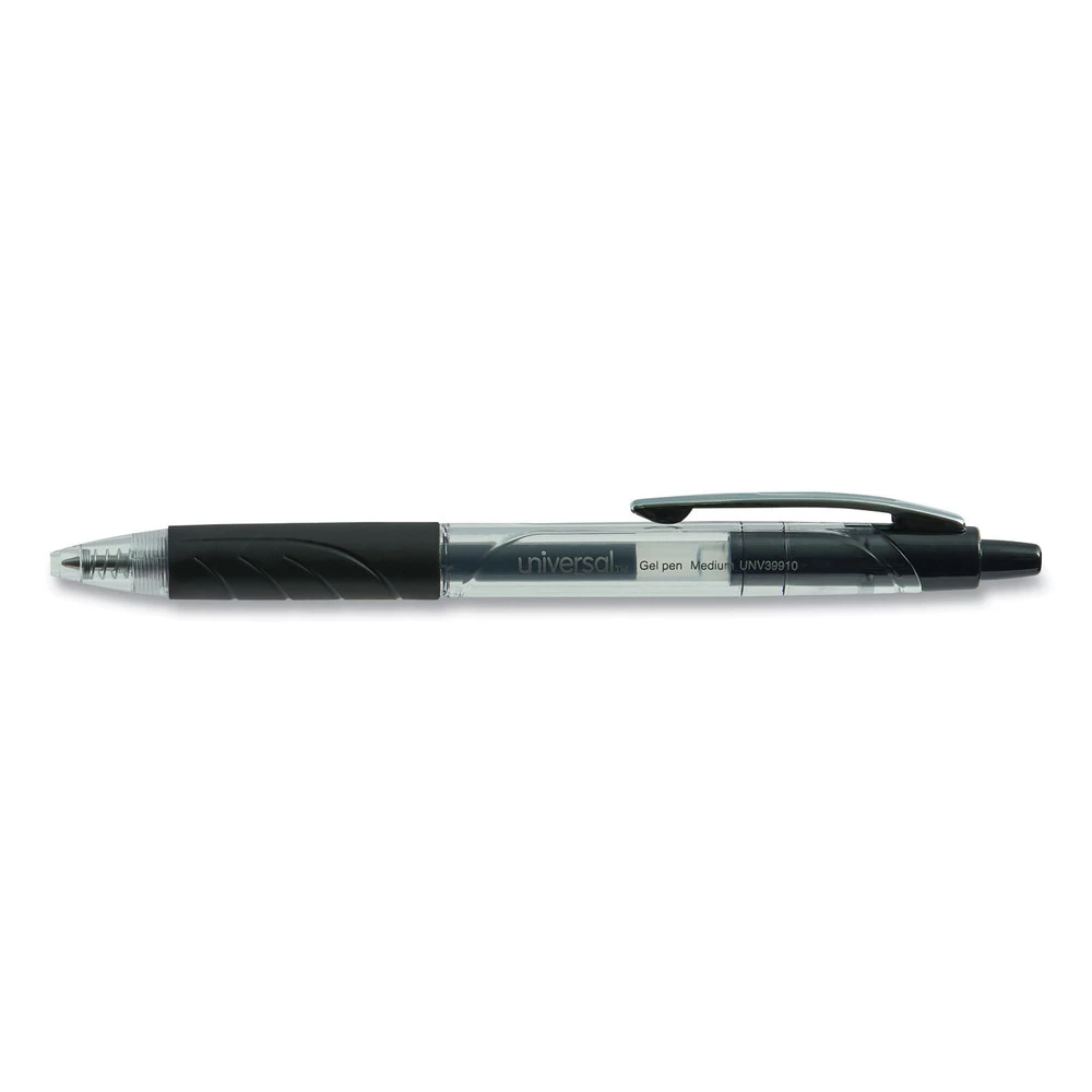 Universal UNV39910 Medium 0.7 Mm, Retractable, Comfort Grip Gel Pen - Black Ink/Clear (36/Pack) - Image 2