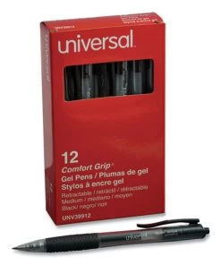 Universal UNV39912 Comfort Grip Medium 0.7mm Retractable Gel Pen - Black (12-Piece)