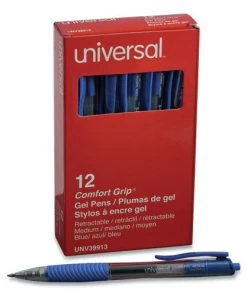 Universal UNV39913 Comfort Grip Medium 0.7mm Retractable Gel Pen - Blue (12-Piece)