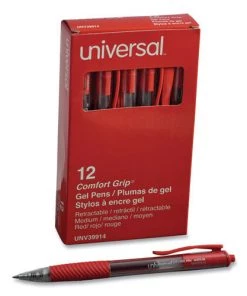Universal UNV39914 Medium 0.7 Mm, Retractable, Comfort Grip Gel Pen - Red Ink, Translucent Red Barrel (1-Dozen)