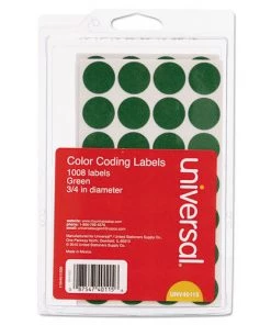 Universal UNV40115 0.75 In. Diameter Self-Adhesive Removable Color-Coding Labels - Green (1008/Pack)