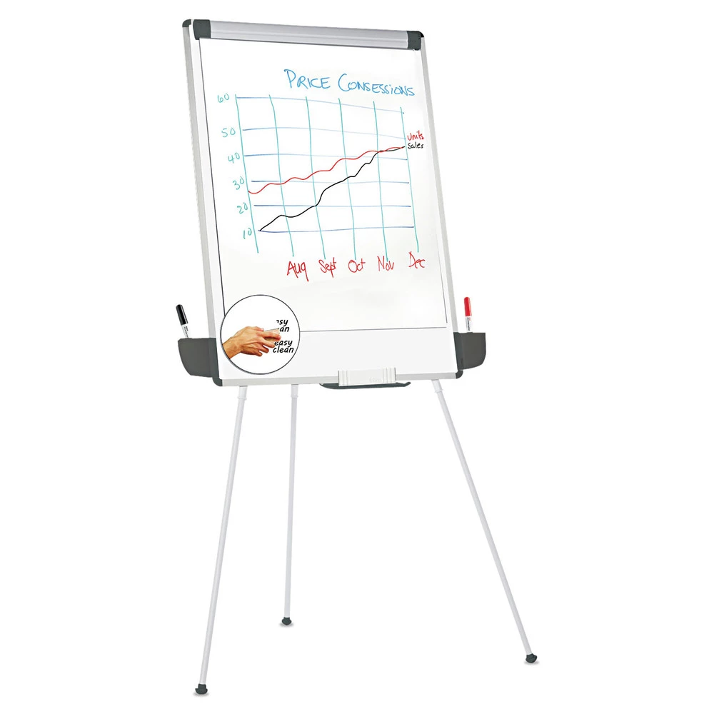 Universal UNV43031 29 In. X 41 In. Tripod-Style Dry Erase Easel - White/Silver