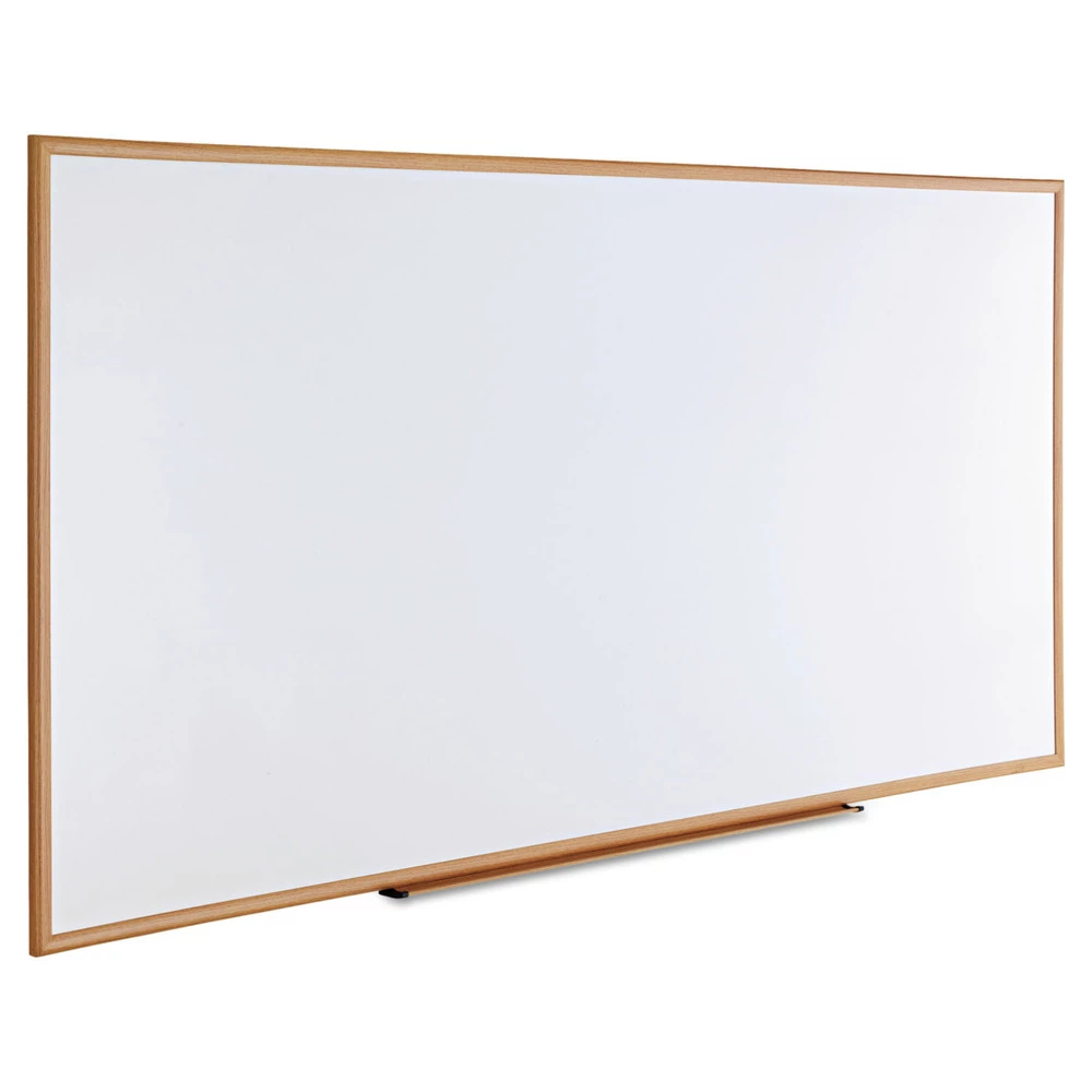Universal UNV43620 96 In. X 48 In. Melamine, Oak-Finished Frame, Dry-Erase Board - White - Image 2