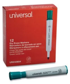 Universal UNV43654 Broad Chisel Tip Dry Erase Marker - Green (1 Dozen)