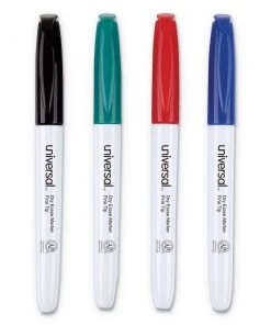 Universal UNV43670 Fine Bullet Tip, Pen Style Dry Erase Marker - Black/Green/Red/Blue (4/Set)