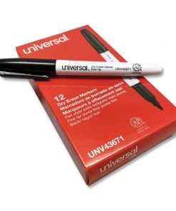 Universal UNV43671 Fine Bullet Tip Dry Erase Marker - Black (12-Piece)