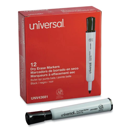 Universal UNV43681 Medium Bullet Tip Dry Erase Marker - Black (12-Piece)