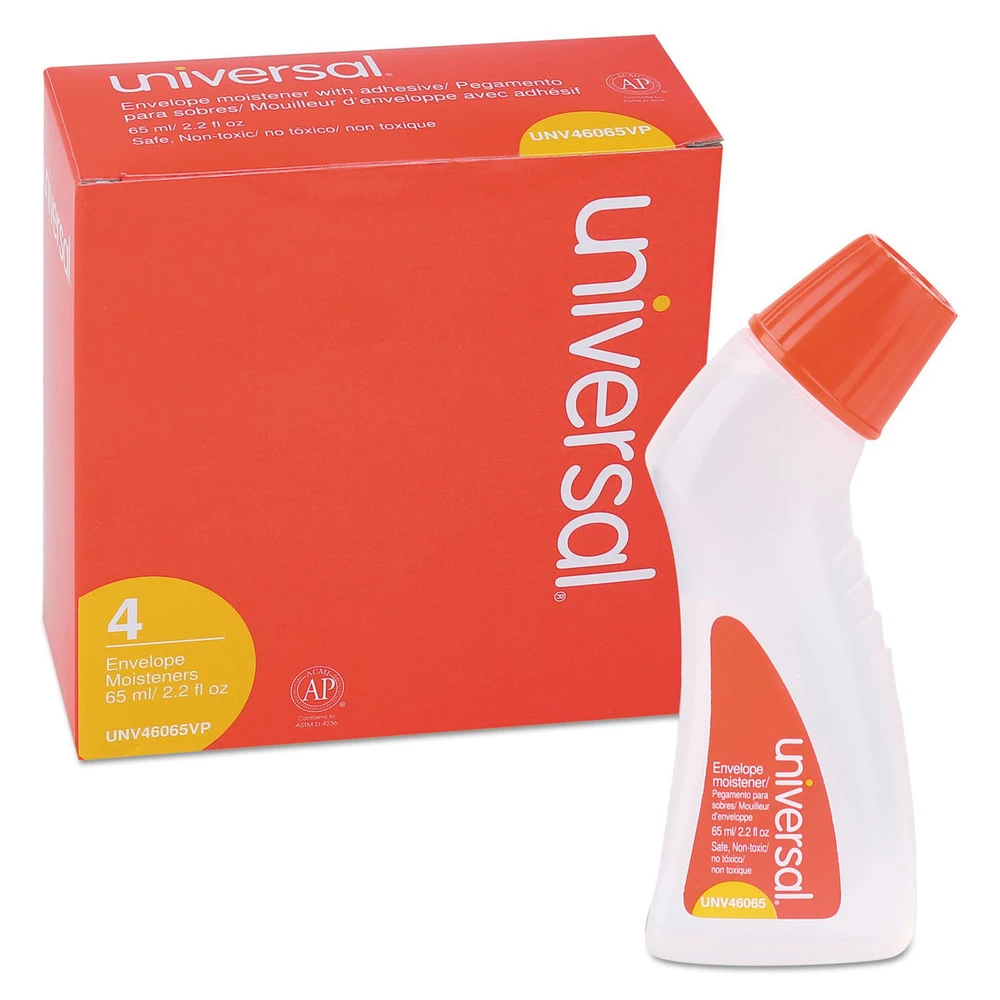 Universal UNV46065VP 2.2 Oz. Envelope Moistener With Adhesive Bottle - Clear (4/Pack) - Image 3
