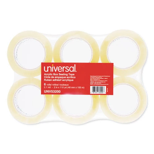 Universal UNV53200 3 In. Core 1.88 In. X 110 Yards Deluxe General-Purpose Acrylic Box Sealing Tape - Clear (6/Pack) - Image 2