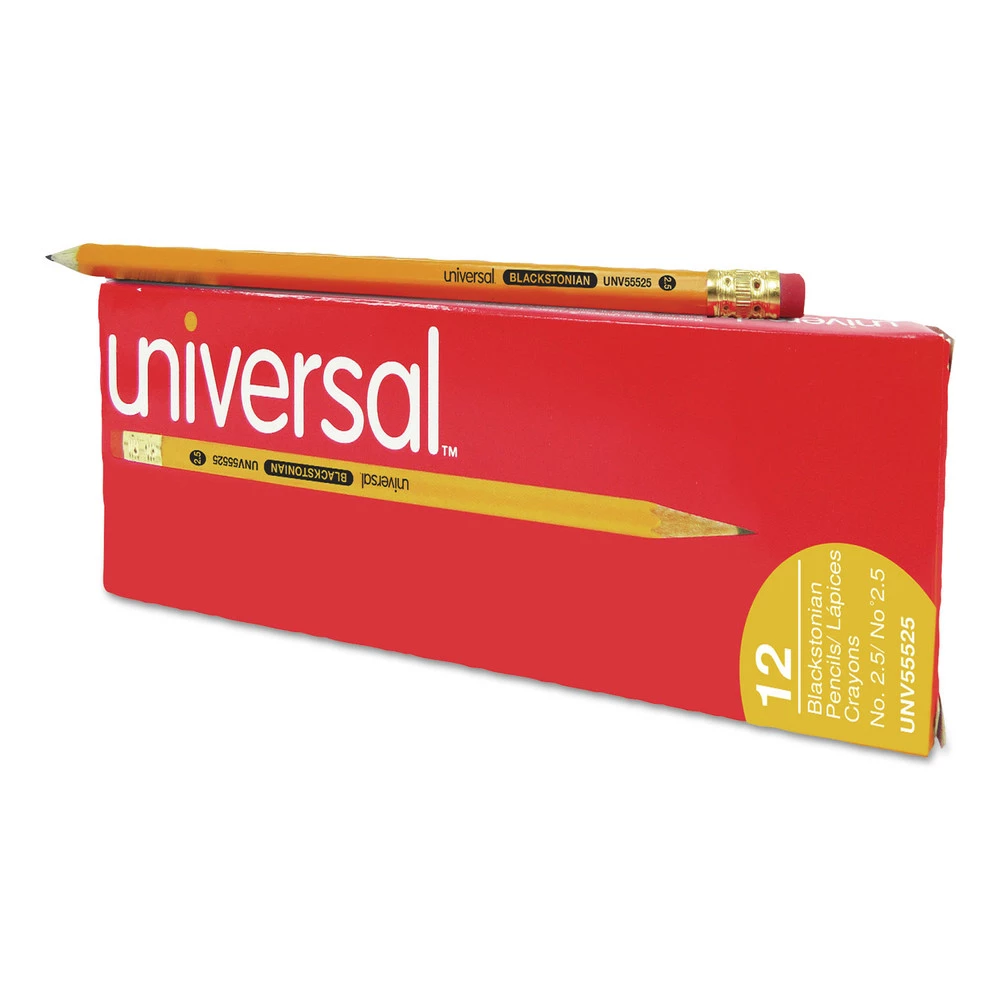 Universal UNV55525 F (#2.5), Deluxe Blackstonian Pencil - Black Lead/Yellow Barrel (1-Dozen) - Image 3