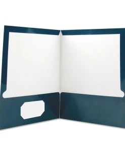Universal UNV56418 11 In. X 8-1/2 In. Cardboard Paper, Laminated Two-Pocket Folder - Navy (25/Pack)
