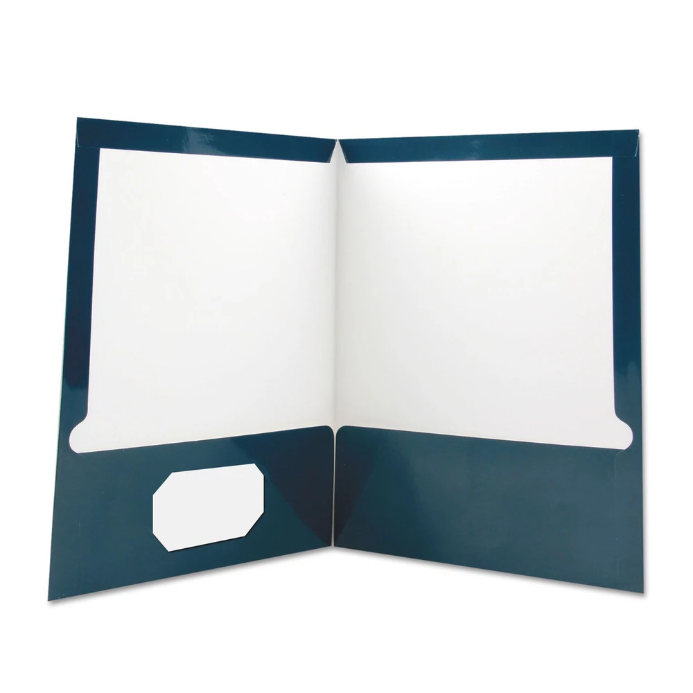 Universal UNV56418 11 In. X 8-1/2 In. Cardboard Paper, Laminated Two-Pocket Folder - Navy (25/Pack)
