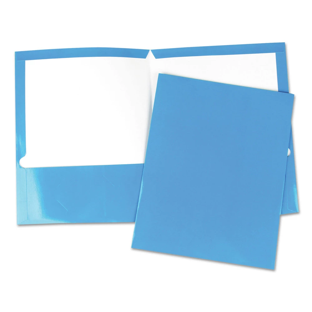 Universal UNV56419 11 In. X 8.5 In. Cardboard Paper, Laminated Two-Pocket Folder - Blue (25/Pack)