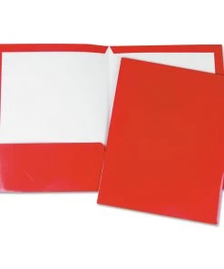 Universal UNV56420 11 In. X 8-1/2 In. Cardboard Paper, Laminated Two-Pocket Folder - Red (25/Pack)