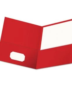 Universal UNV56611 2-Pocket Embossed Leather Grain Paper Portfolio - Red (25/Box)