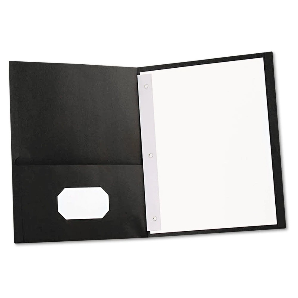Universal UNV57114 11 In. X 8-1/2 In. Two-Pocket Portfolios With Tang Fasteners - Black (25/Box)