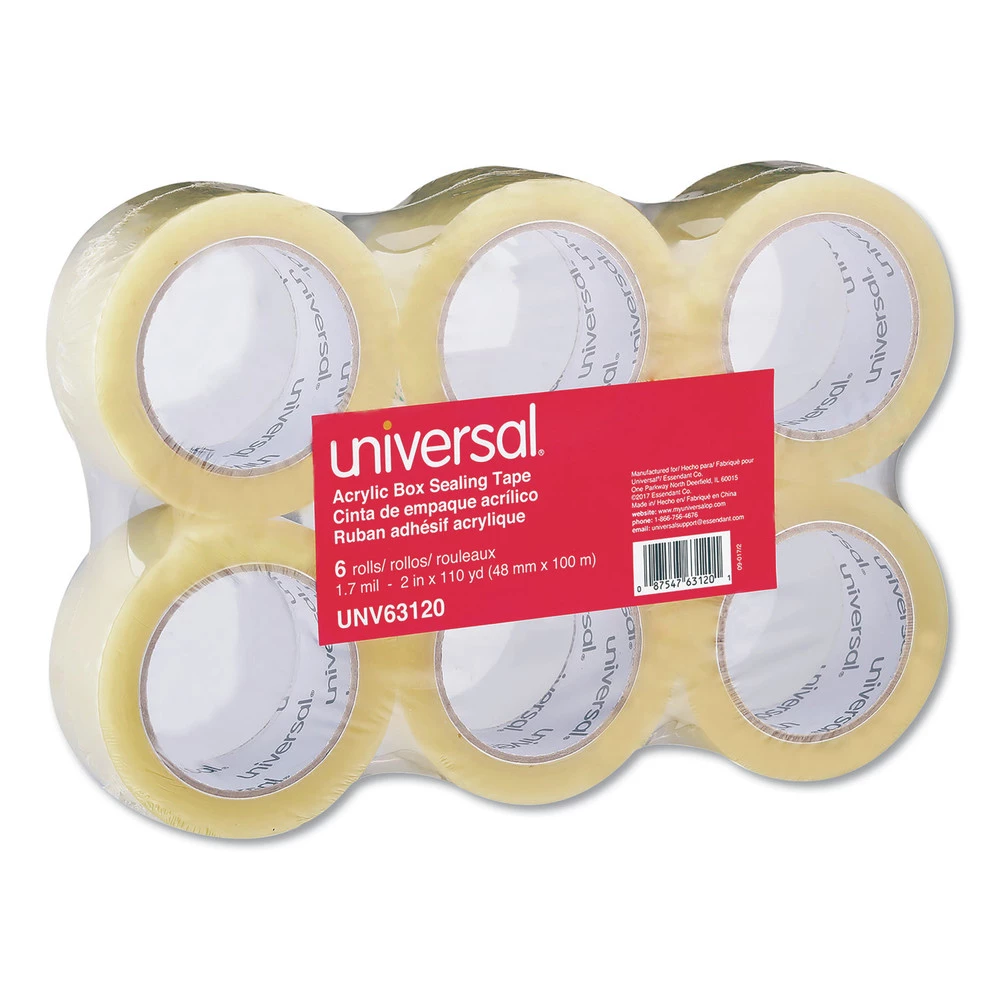 Universal UNV63120 1.88 In. X 110 Yds, 3 In. Core, Deluxe General-Purpose Acrylic Box Sealing Tape - Clear (6/Pack)