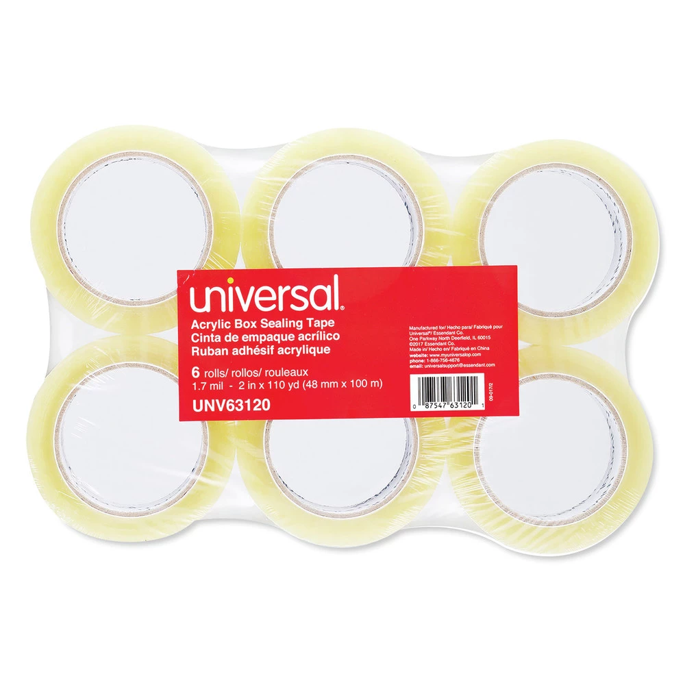 Universal UNV63120 1.88 In. X 110 Yds, 3 In. Core, Deluxe General-Purpose Acrylic Box Sealing Tape - Clear (6/Pack) - Image 2