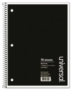 Universal UNV66620 70 Sheets 10.5 In. X 8 In., 1 Subject, Wide/Legal Rule, Wirebound Notebook - Black Cover
