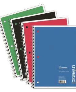 Universal UNV66624 10.5 In. X 8 In., 70 Sheets, 1 Subject, Wide/Legal Rule, Wirebound Notebook - Assorted Colors (4/Pack)