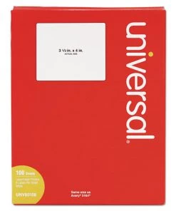 Universal UNV80108 Inkjet/Laser 3.33 In. X 4 In. Labels - White (100-Sheet/Box 6-Piece/Sheet)