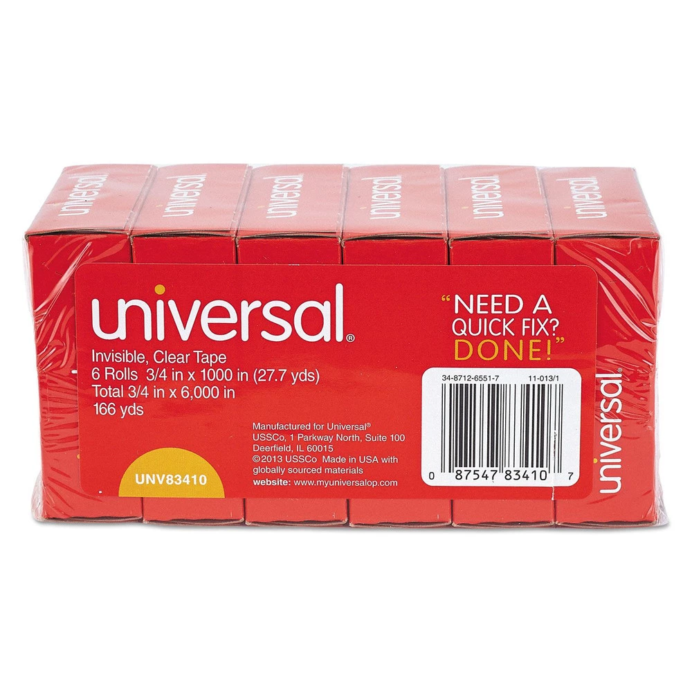 Universal UNV83410 1 In. Core 0.75 In. X 83.33 Ft. Invisible Tape - Clear (6 Rolls/Pack) - Image 6