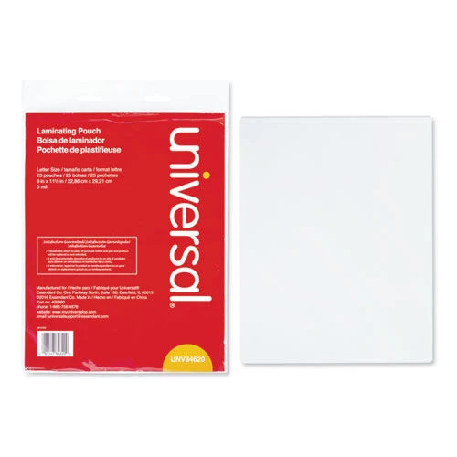 Universal UNV84620 3 Mil 9 In. X 11.5 In. Laminating Pouches - Matte Clear (25-Piece/Pack)