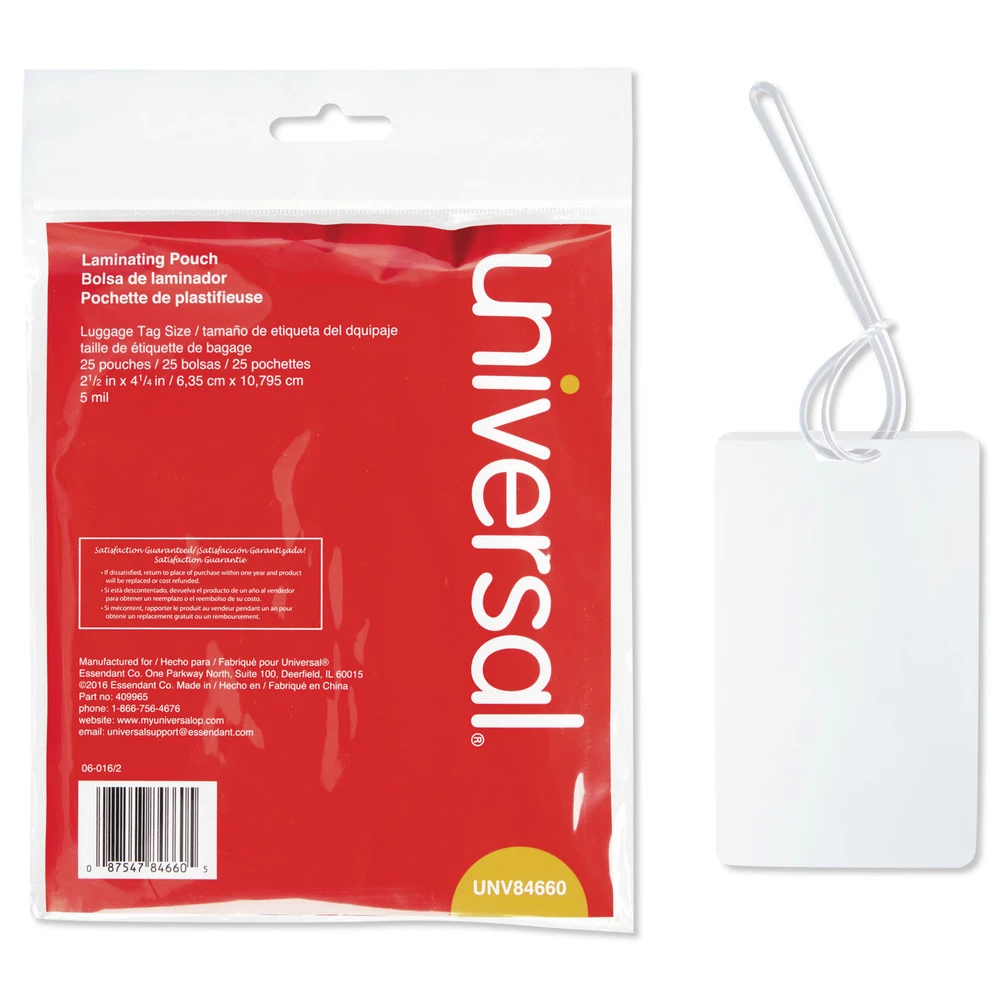 Universal UNV84660 5 Mil 2.5 In. X 4.25 In. Laminating Pouches - Matte Clear (25/Pack)