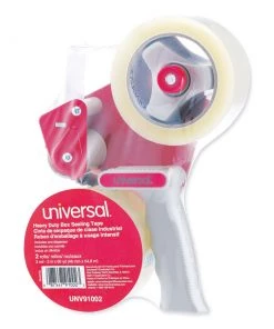 Universal UNV91002 1.88 In. X 60 Yds, 3 In. Core, Heavy-Duty Box Sealing Tape With Pistol Grip Dispenser - Clear (2 Rolls/Pack)