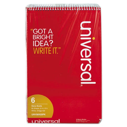 Universal UNV96920PK 6 In. X 9 In. Gregg Rule Steno Books - White (6 Pads/Pack, 80 Sheets/Pad)