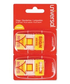 Universal UNV99005 Sign Here Arrow Page Flags - Yellow/Red (2 Dispensers/Pack, 50 Flags/ Dispenser)