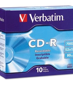 Verbatim 94935 700 MB/80 Min 52x CD-R Recordable Discs In Slim Jewel Case - Silver (10/Pack)