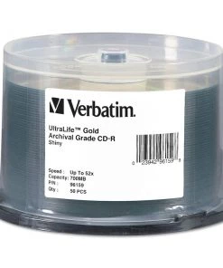 Verbatim 96159 700 MB/80 Min 52x Archival Grade CD-R Recordable Disc In Spindle - Gold (50/Pack)